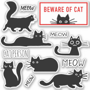 Cute and Funny Black Kitty Cats Vinyl Sticker Set