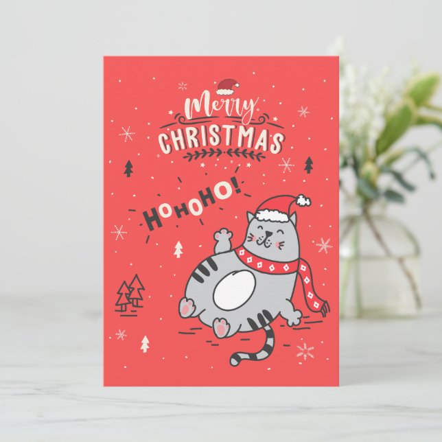 Cute and Funny Cat Christmas joyful Greetings Invitation (Standing Front)