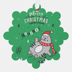 Cute and Funny Cat Christmas joyful Greetings Ornament Card