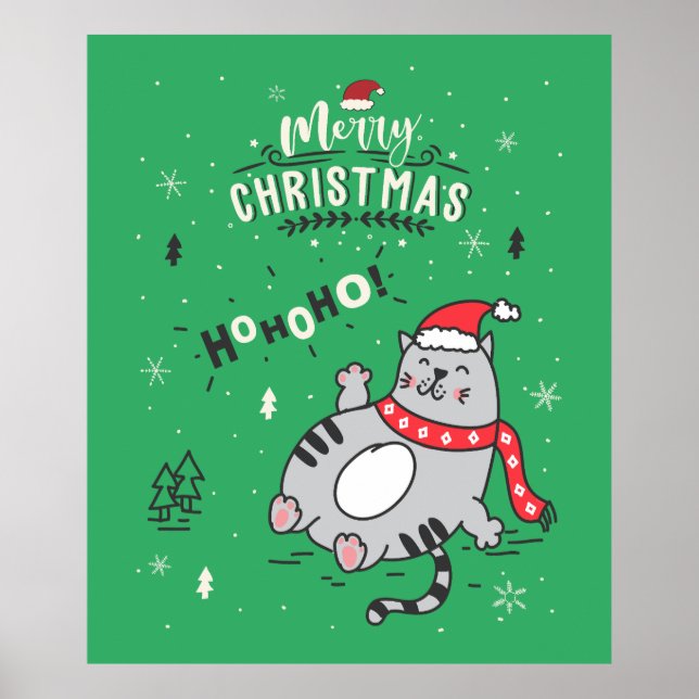 Cute and Funny Cat Christmas joyful Greetings Poster (Front)