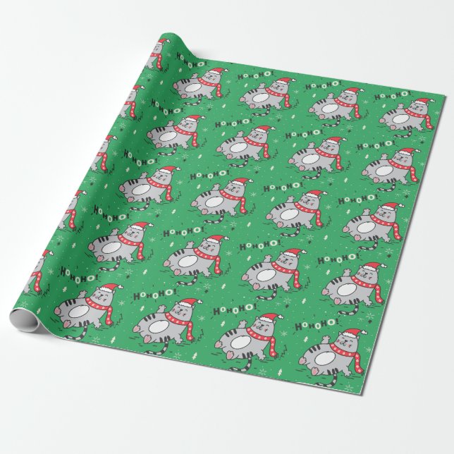 Cute and Funny Cat Christmas joyful Greetings Wrapping Paper (Unrolled)