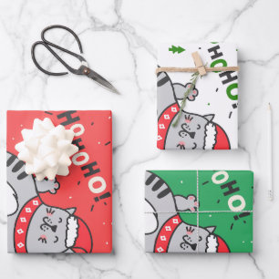 Cute and Funny Cat Christmas joyful Greetings Wrapping Paper Sheet