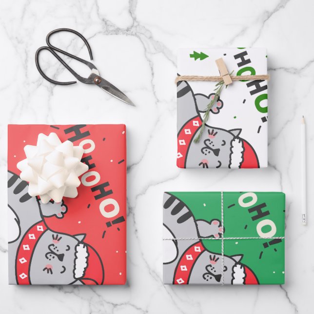 Cute and Funny Cat Christmas joyful Greetings Wrapping Paper Sheet (Front)