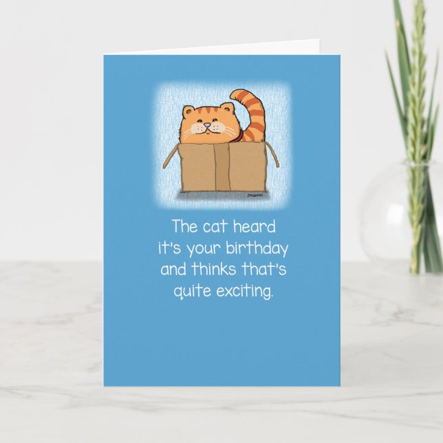 Cute and Funny Cat in a Box Birthday Card (Front)