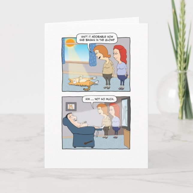 Cute and Funny Cat in Ray of Sun Birthday Card (Front)