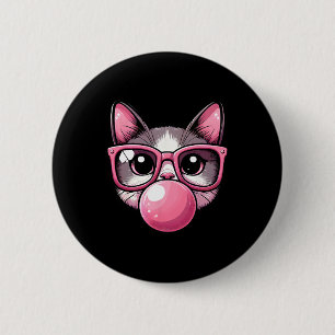 Cute And Funny Cat Pink Sungles And Blowing Bubble 2 Inch Round Button