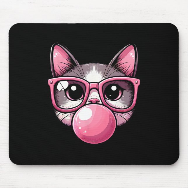 Cute And Funny Cat Pink Sungles And Blowing Bubble Mouse Pad (Front)