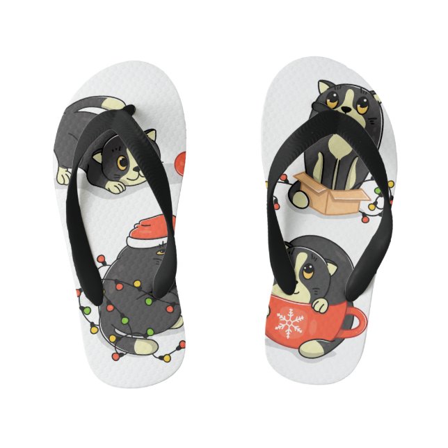 Cute and Funny Christmas Cats Kid's Flip Flops (Footbed)