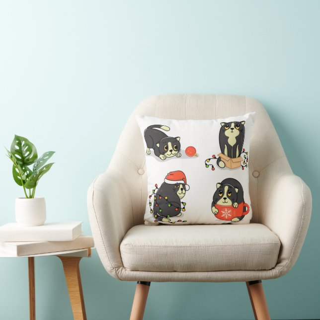 Cute and Funny Christmas Cats Throw Pillow (Chair)