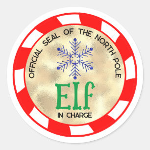 Cute and Funny Christmas Elf in Charge Classic Round Sticker