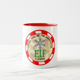 Cute and Funny Christmas Elf in Charge Two-Tone Coffee Mug