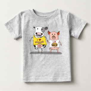 Cute and Funny Cow and Pig Friends Baby T-Shirt
