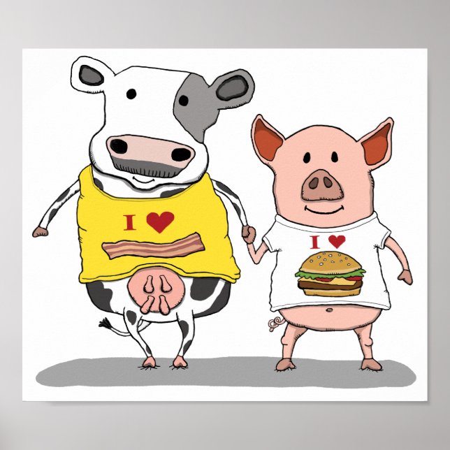 Cute and Funny Cow and Pig Friends Poster (Front)