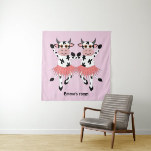 Cute and funny dancing cows tapestry