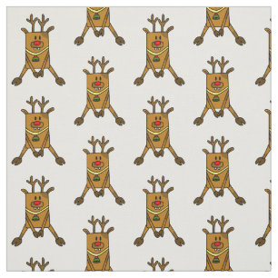 Cute and Funny Deer Drawing Red Nose Christmas Fabric