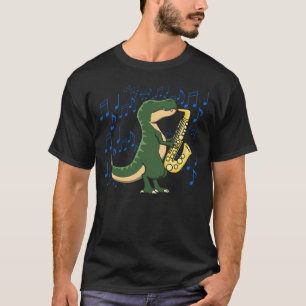 Cute and Funny Dinosaur T-Rex Saxophone Music T-Shirt
