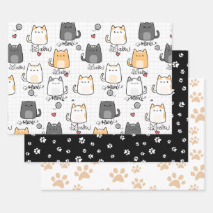 Cute and Funny Doddle Cats Cat Lover Wrapping Paper Sheet