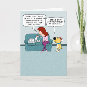 Cute and Funny Dog With Sock Hat Birthday Card