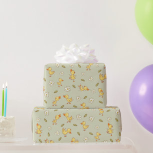 Cute and funny Ducklings on light green Wrapping Paper