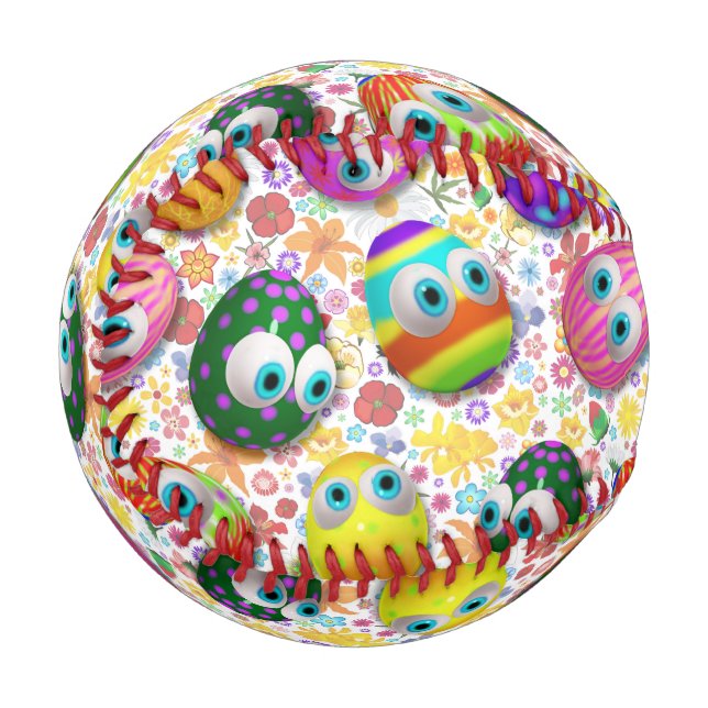 Cute and Funny Easter Eggs Cartoon Baseball (Front Left)