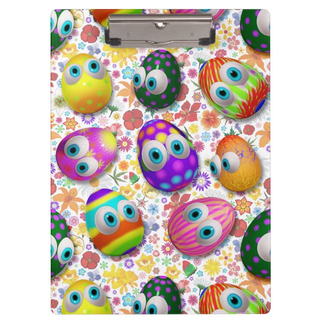 Cute and Funny Easter Eggs Cartoon Clipboard (Front)