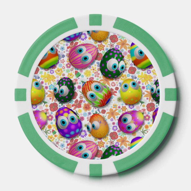 Cute and Funny Easter Eggs Cartoon Poker Chips (Front)