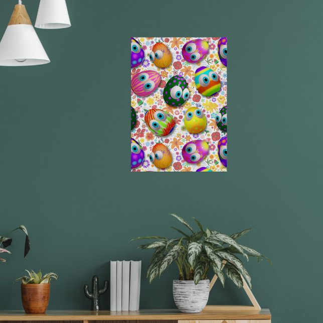 Cute and Funny Easter Eggs Cartoon Poster (Living Room 1)