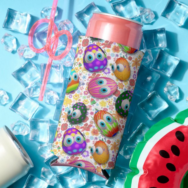 Cute and Funny Easter Eggs Cartoon Seltzer Can Cooler (In Situ Summer)