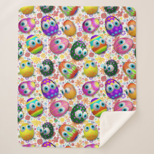 Cute and Funny Easter Eggs Cartoon Sherpa Blanket