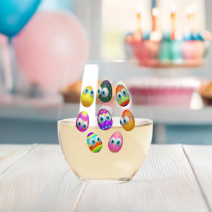 Cute and Funny Easter Eggs Cartoon Stemless Wine Glass