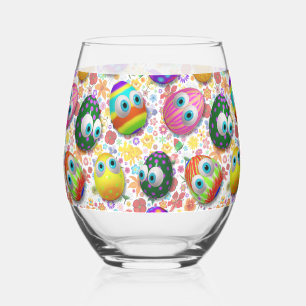 Cute and Funny Easter Eggs Cartoon Stemless Wine Glass