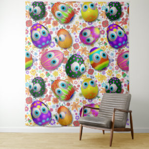 Cute and Funny Easter Eggs Cartoon Tapestry