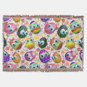 Cute and Funny Easter Eggs Cartoon Throw Blanket