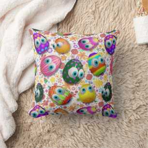 Cute and Funny Easter Eggs Cartoon Throw Pillow