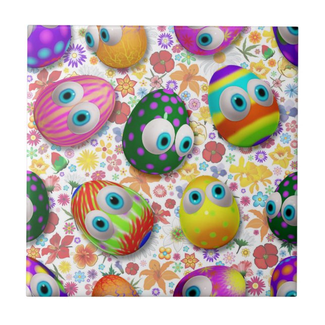 Cute and Funny Easter Eggs Cartoon Tile (Front)