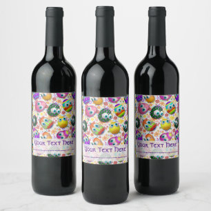 Cute and Funny Easter Eggs Cartoon Wine Label
