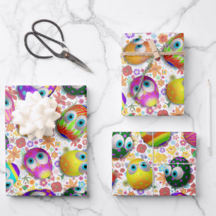 Cute and Funny Easter Eggs Cartoon Wrapping Paper Sheet