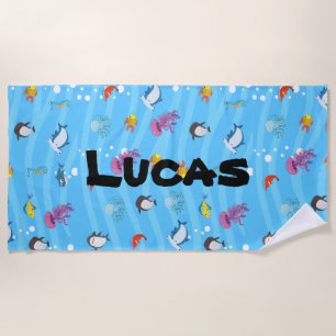 cute and funny fish ocean blue Personalized Kids Beach Towel