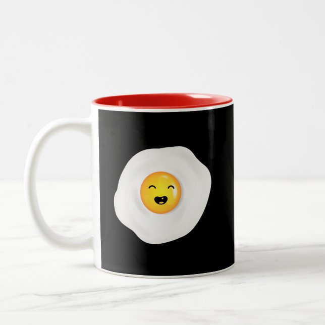 Cute and Funny Fried Egg American Breakfast Two-Tone Coffee Mug (Left)