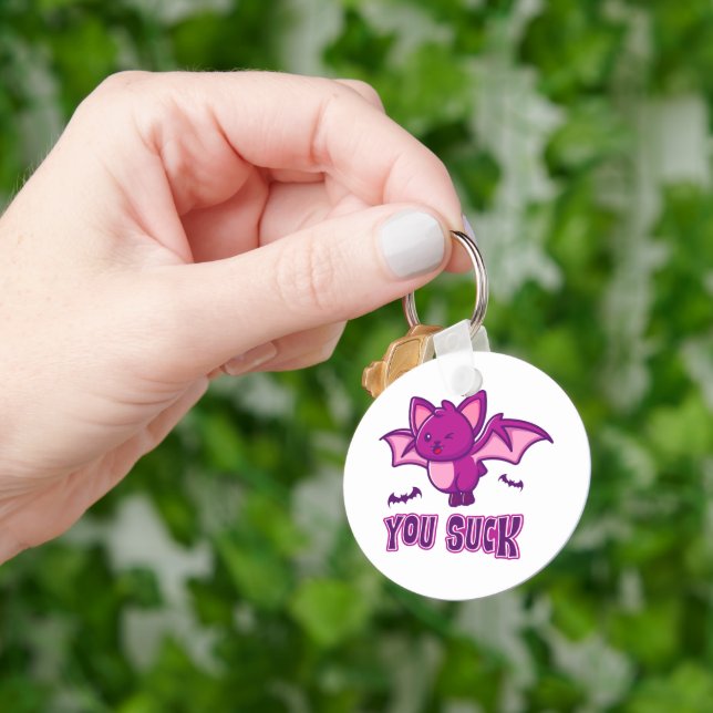 Cute and Funny Halloween Vampire Bats You Suck Keychain (Hand)