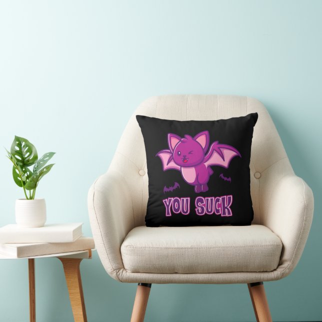 Cute and Funny Halloween Vampire Bats You Suck Throw Pillow (Chair)