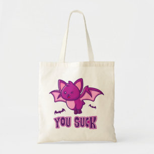 Cute and Funny Halloween Vampire Bats You Suck Tote Bag
