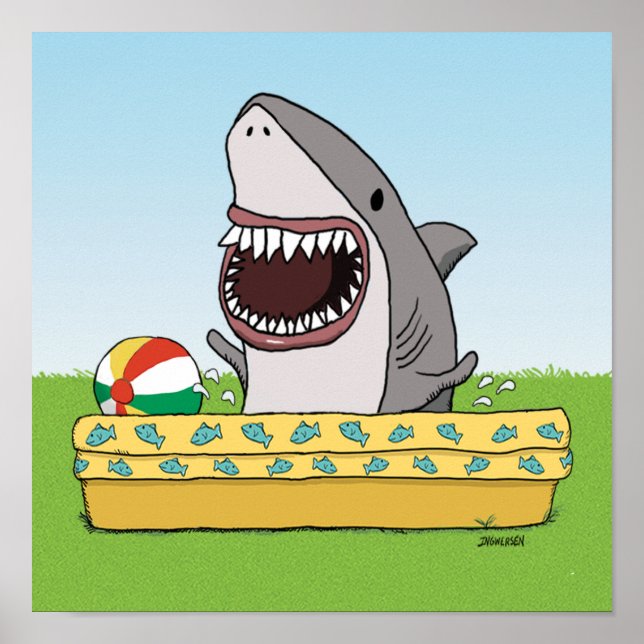 Cute and Funny Happy Shark in Pool Poster (Front)