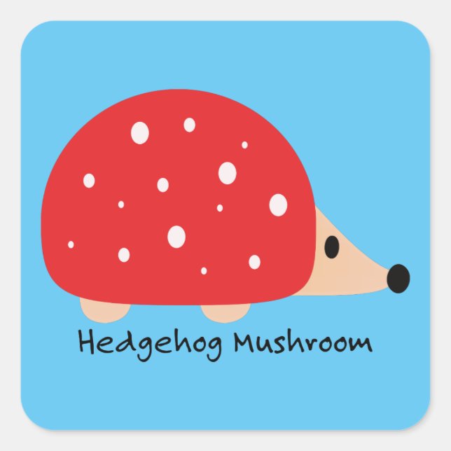 Cute and Funny Hedgehog Mushroom Square Sticker (Front)