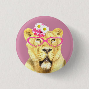 Cute and funny lioness jungle wild animal 1 inch round button