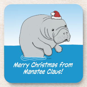Cute and funny Manatee Claus Coaster