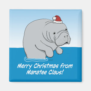 Cute and funny Manatee Claus Magnet
