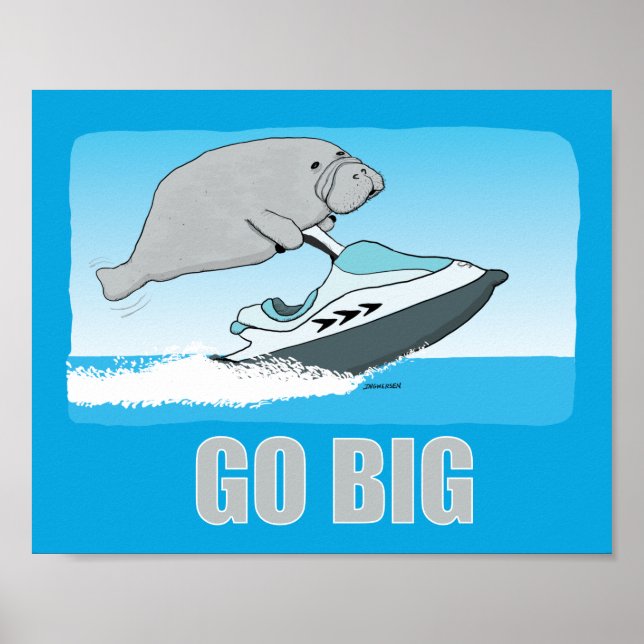 Cute and Funny Manatee on a Jet Ski Car Magnet Poster (Front)