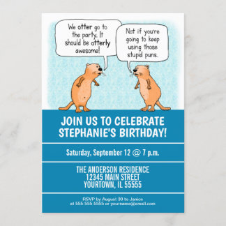 Cute and Funny Otter Puns Birthday Party Invitation