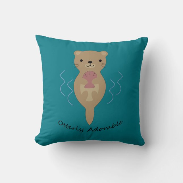 Cute and Funny Otterly Adorable Otter Throw Pillow (Front)
